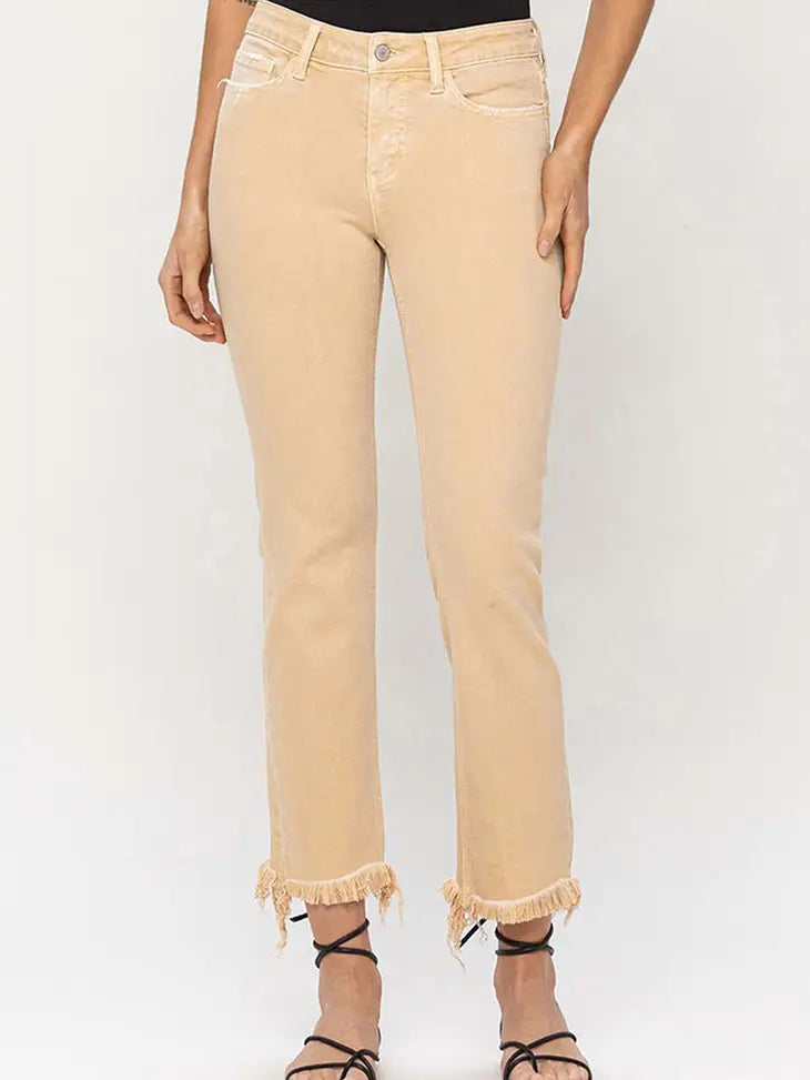 Mid Rise Stretch Straight Colored Denim Jeans by Vervet