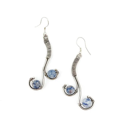 Wire-Wrapped Stone Earrings - Antique Silver, Sodalite